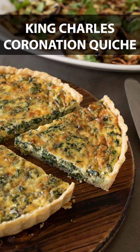 This King Charles Coronation Quiche recipe is just one of the dishes on the menu for the official crowning ceremony of England’s new King. A simple and delicious filling with cheese, fresh spinach, fava beans (broad beans) and fresh tarragon all nestled inside my flaky, homemade crust. #coronationquiche #kingcharlesquiche #buckinghampalacequiche #spinachbeanquiche Coronation Quiche Recipe, Coronation Quiche, Egg Spinach Quiche, Roast Vegetable Quiche, Spinach Quiche Recipes Easy Pie Crusts, Spinach Egg Quiche, Broad Bean Recipes, Ham Quiche, Great British Food