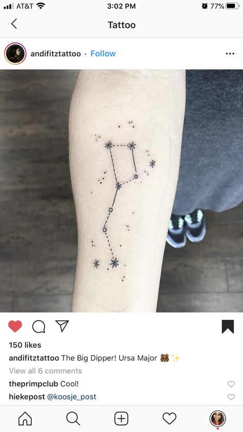 Big Dipper Tattoo Behind Ear, Ursa Major Tattoo, Big Dipper Tattoo, Dipper Tattoo, Neat Tattoos, Iron Man Tattoo, Flash Tats, Man Tattoo, Map Tattoos