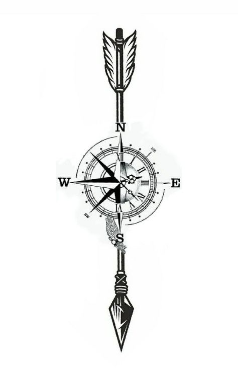 Arrow With Compass Tattoo Design, Arrow Compass Tattoo Men, Arrow Tattoo Design For Men, Time Travel Tattoo, Compass With Arrow Tattoo, Tattoo Brother Sister, Compass Arrow Tattoo, Vintage Compass Tattoo, Compass Tattoos Arm