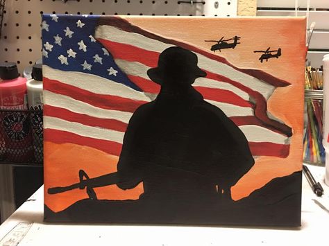 Veterans Day Drawing Ideas, Army Canvas Painting, 4th Of July Paintings On Canvas, Veterans Day Paintings, Army Painting Art, Veteran Painting Ideas, Patriotic Drawings, Veterans Day Paintings On Canvas Easy, Veterans Paintings