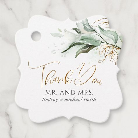 Greenery Gold Wedding, Wedding Favors Packaging, Jewelry Knowledge, Foliage Wedding, Eucalyptus Greenery, Unique Favors, Wedding Tags, Wedding Favor Tags, Floral Retro