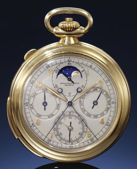 **Patek Philippe, YELLOW GOLD PERPETUAL CALENDAR SPLIT SECONDS CHRONOGRAPH POCKET WATCH WITH MOON-PHASES Patek Philippe Pocket Watch, Old Pocket Watches, Patek Philippe Watches, Time Keeper, Pocket Watch Antique, Vintage Pocket Watch, Pendant Watches, Barometer, Antique Watches