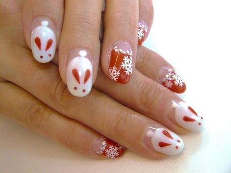 Cny Nails, Kawaii Nail Art, New Years Nail Art, Easy Manicure, Bunny Nails, Polish Design, Art Deco Nails, Festive Nail Art, Asian Nails