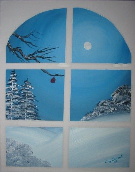 Winter Windows, Snowy Window, Snowy Pictures, Window Crafts, Window Drawing, Scene Drawing, Winter Window, Christmas Scenery, Scenery Paintings