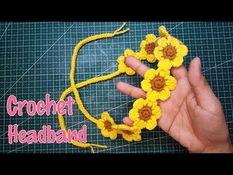 Crochet Sunflower Bracelet, Crochet Sunflower Headband Pattern Free, Crochet A Bandana, Crochet Hair Bands, Crochet Bandana Pattern, Crochet Hair Band, Headbands Crochet, Cotton Crochet Patterns, Sunflower Headband