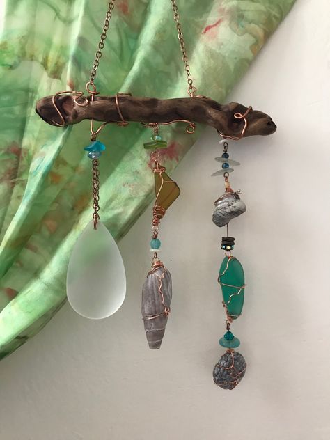 Seaglass Light, Seaglass Projects, Wind Chimes For Sale, Crystal Suncatchers Diy, Seashell Art Diy, Wind Chimes Homemade, Shell Wind Chimes, Wind Chimes Craft, Twig Art