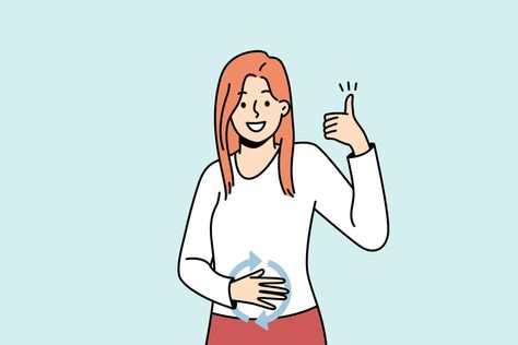 Happy girl feeling good herself after eating. Young lady has healthy digestion, holds hand on her stomach, shows like gesture. Female student has well nutrition. Vector outline illustration in color. Stomach Drawing, Healthy Stomach, Good Digestion, Gym Art, Outline Illustration, Graffiti Wallpaper, Feeling Hungry, Happy Girl, Healthy Digestion