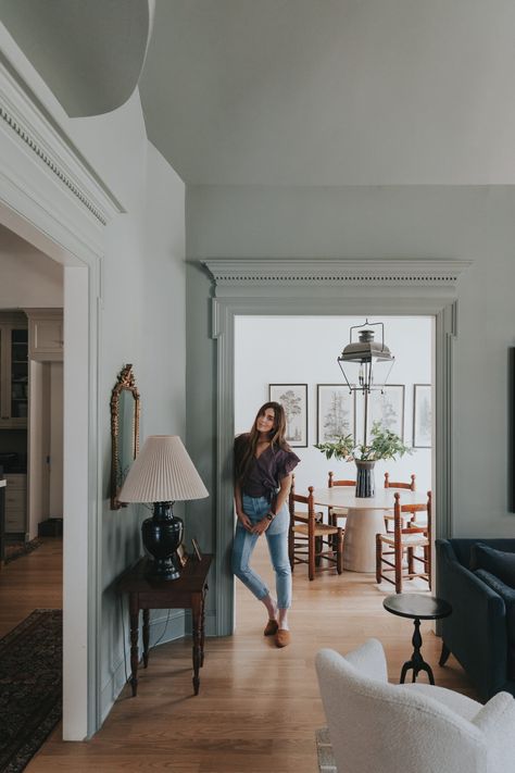 Blue Grey Living Room, Family Room Paint, Blue Gray Paint Colors, Office Paint Colors, Blue Gray Paint, Mixing Metals, Dining Room Paint, Dining Room Blue, Chris Loves Julia