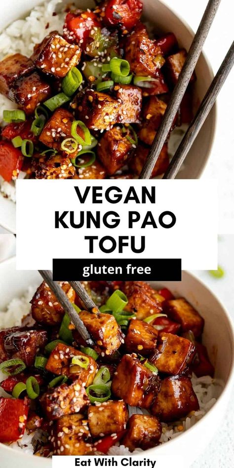 One Pot Tofu Recipes, King Pao Tofu, Vegan Kung Pao, Asian Tofu Recipes, Pao Recipe, Kung Pao Tofu, Tofu Bowls, Tofu Recipes Easy, Tofu Recipes Vegan