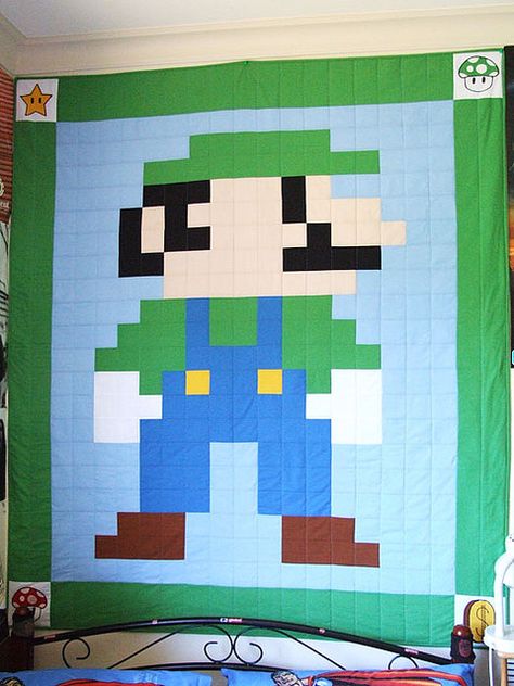 Mario Quilt, Elephant Quilts Pattern, Pixel Crochet Blanket, Pixel Quilting, Mario Plush, Elephant Quilt, Fun Quilt, Crochet Mask, Pixel Crochet