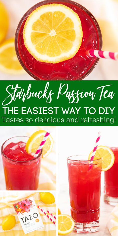 Starbucks Passion Tea Recipe is so easy to make and a hydrating and refreshing drink to sip on and enjoy. Try my copycat Starbuck's Recipe! #starbucks #drink #tazo #passiontea #lemonade #best #copycat #drink #tea #herbal #passion4savings Starbucks Tea Recipes, Starbucks Drinks To Order, Starbucks Passion Tea, Tazo Passion Tea, Fruit Tea Recipes, Lemonade Tea Recipe, Copycat Starbucks Drinks, Passion Tea Lemonade, Passion Fruit Tea