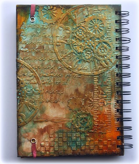 Such a Pretty Mess: VIDEO TUTORIAL: Steampunk Journal Cover {Cheery Lynn Designs} Steampunk Journal, Art Altéré, Steampunk Mixed Media, Pretty Mess, Art Steampunk, Album Journal, Art Journal Cover, Mixed Media Scrapbooking, Fantasy Magic