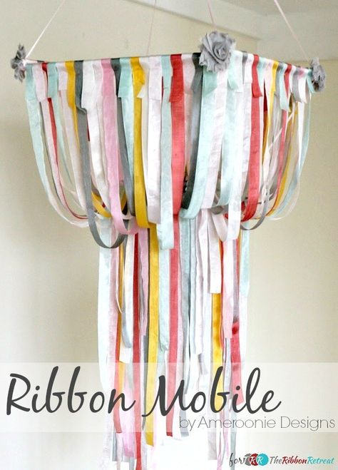 Daycare Room Ideas, Ribbon Mobile, Ribbon Chandelier, Cheap Ribbon, Retreat Ideas, Fairy Garden Designs, One Note, Personal Progress, Ribbon Banner