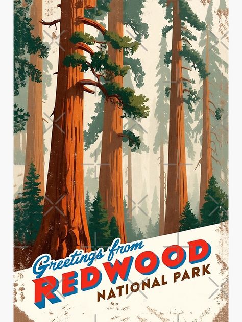 National Park Postcards, Sequoia Forest, Vintage National Park, Giant Sequoia Trees, Giant Sequoia, Sequoia Tree, Redwood National Park, California Print, Retro Travel Poster