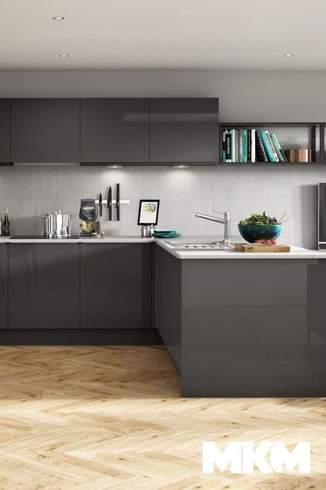 Grey Gloss Kitchen, Matt Kitchen, High Gloss Kitchen, Port Talbot, Monochrome Aesthetic, Gloss Kitchen, Contemporary Kitchens, Bathroom Showrooms, Sleek Kitchen