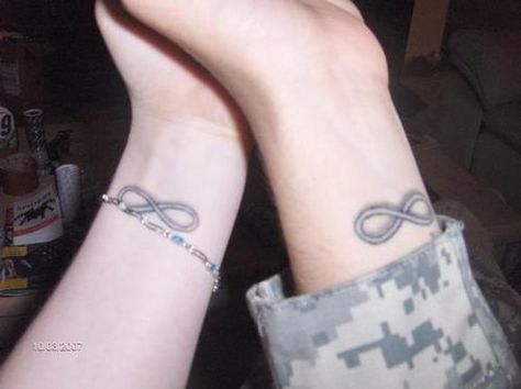 Military Couple With Matching Infinity Tattoos Matching Infinity Tattoos, Military Couple, Celtic Tattoo, Infinity Tattoos, Tattoo Design, Tattoos, Design