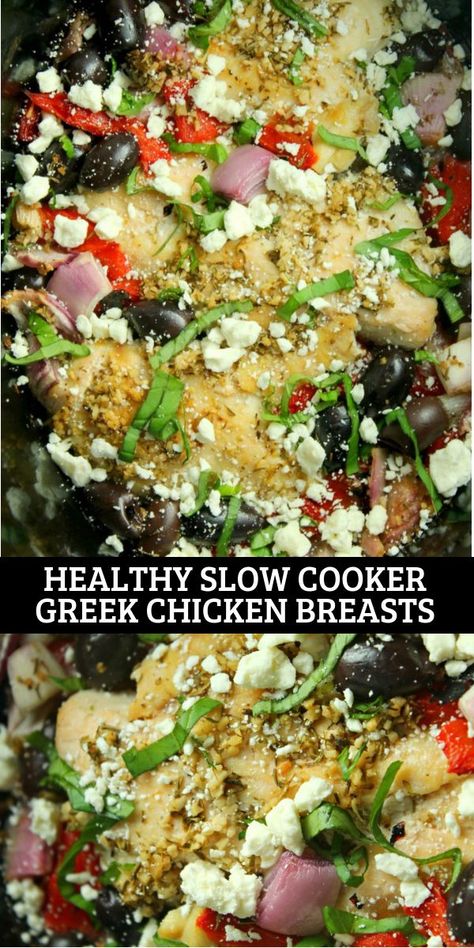 Clean Crock Pot Chicken Recipes, Greek Chicken Crockpot Slow Cooker, Crockpot Chicken Healthy Clean Eating, Healthy Crock Pot Chicken Breast Recipes, Healthy Mediterranean Crockpot Recipes, Mediterranean Crock Pot Recipes Healthy, Greek Chicken In Crockpot, Greek Chicken Slow Cooker Recipes, Crockpot Meals Healthy Clean Eating