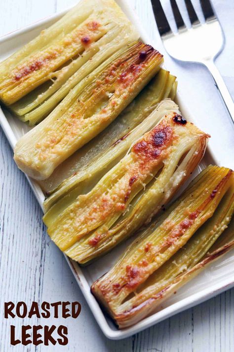 Fish And Leeks Recipe, Roasted Salads, Leeks Recipe Healthy, Fish Side Dishes, Leek Recipes Side Dishes, Roast Cabbage, Welsh Breakfast, Barbie Foods, Leeks Recipe