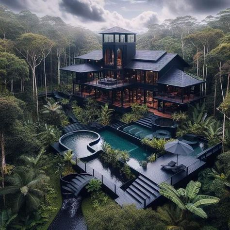 Greenery House Aesthetic, Tree House Architecture, Woodland Mansion, Luxury Tree Houses, Loft House Design, Dream Mansion, Dream Life House, House Design Pictures, Fantasy Homes