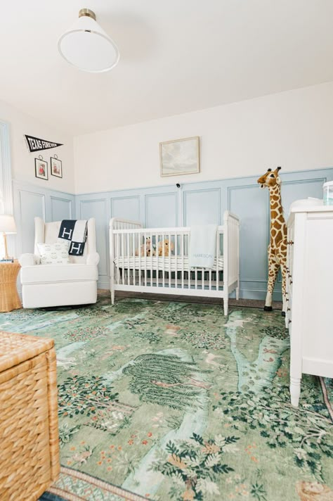 A traditional Baby Boy Nursery Inspiration featuring Namesake Nursery. Namesake has affordable high quality items that transformed our space. Southern Boy Nursery, Boy Nursery Inspiration, Southern Nursery, Nursery Inspiration Boy, Boy Nurseries, Southern Baby, Wicker Side Table, Custom Roman Shades, Having A Baby Boy