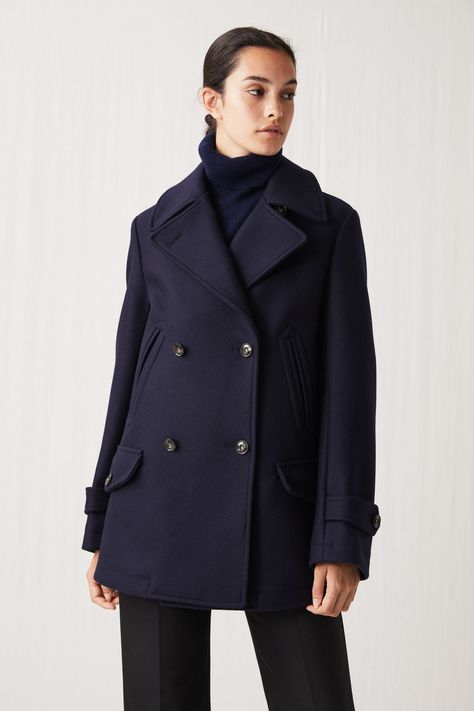 Blue Peacoat Outfit, Peacoat Outfits, Wool Pea Coat, Wool Peacoat, Double Breasted Coat, Boutique Online, Style Mistakes, Pea Coat, Field Jacket