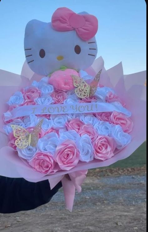 Aesthetic Ribbon, Ribbon Rose Bouquets, Roses Bouquet Gift, Ribbon Flowers Bouquet, Pink Flower Bouquet, Birthday Flowers Bouquet, Hello Kitty Gifts, Diy Bouquet Wrap, Luxury Flower Bouquets