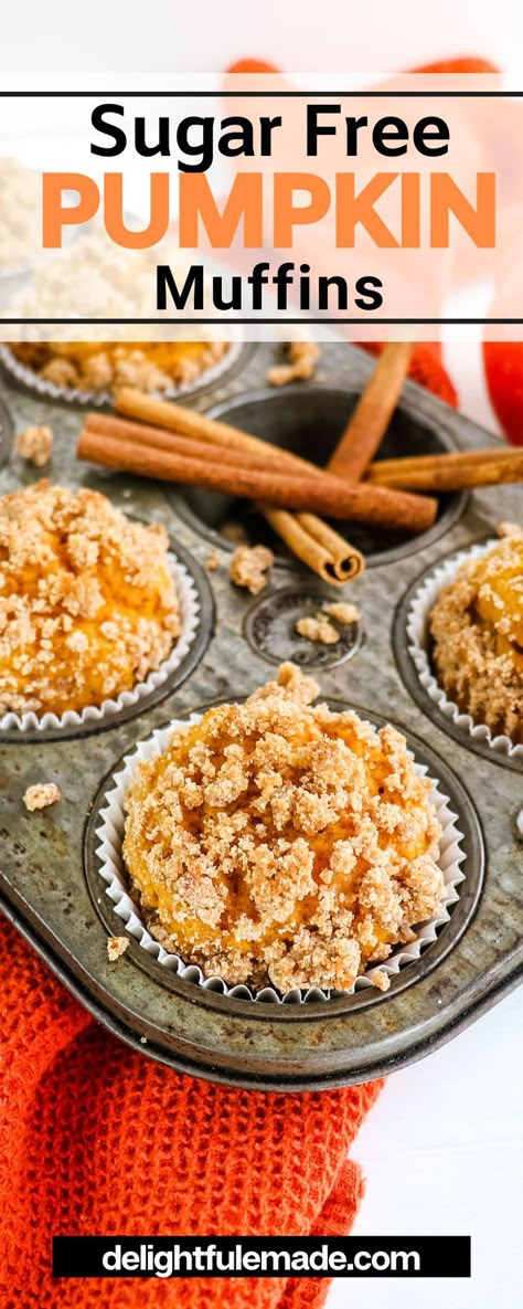 These super moist, delicious healthy pumpkin muffins are made with no oil or refined sugar, making them a healthier alternative to coffee shop pumpkin muffins. Topped with a cinnamon streusel, these sugar free pumpkin muffins taste just like they came from a bakery! To get your muffins to rise high and “dome-up” I recommend spacing the muffins to every other cup. This allows air to better circulate around each muffin, causing them to rise more during baking. Sugarfree Pumpkin Muffins, Diet Pumpkin Muffins, Pumpkin Carrot Apple Muffins, Keto Cake Mix Pumpkin Muffins, Insulin Resistance Muffins, Pumpkin Muffins Low Sugar, Healthy Delicious Muffins, Healthy Pumpkin Cupcakes, Sugar Free Fall Desserts For Diabetics