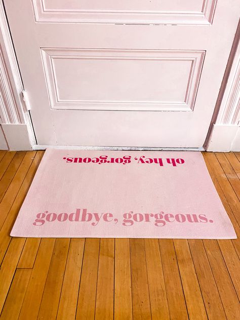 Girly Door Mats, Pink Custom Rugs, Pink Rug Bedroom Aesthetic, Pink Door Mat, Dorm Rugs College, Pink Rug Aesthetic, Girly Rug, Apartment Decorating Pink, Girly Rugs