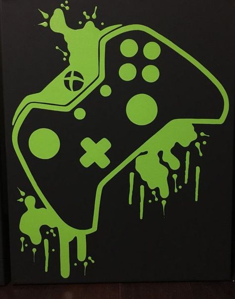 Controller Painting, Xbox Logo, Video Game Decor, Xbox One Controller, Xbox Controller, Video Game Controller, Gamer Room, Gaming Decor, Gaming Wallpapers