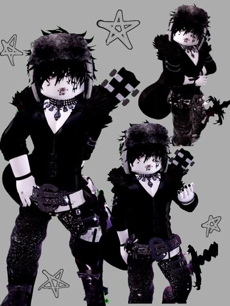 Rock Outfits Male, Rh Men Outfits, Emo Royale High Outfits Male, Rh Hair Combo Boy, Masc Fits Royale High, Emo Rh Outfits, Gothic Pfp Male, Rh Outfit Ideas Boy, Rh Masc Hair Combos