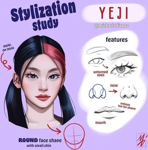 Stylization Study, Practice Drawing Faces, Facial Shapes, Face Art Drawing, Procreate Illustration, Face Study, Semi Realistic, Drawing Tutorial Face, Hair Sketch