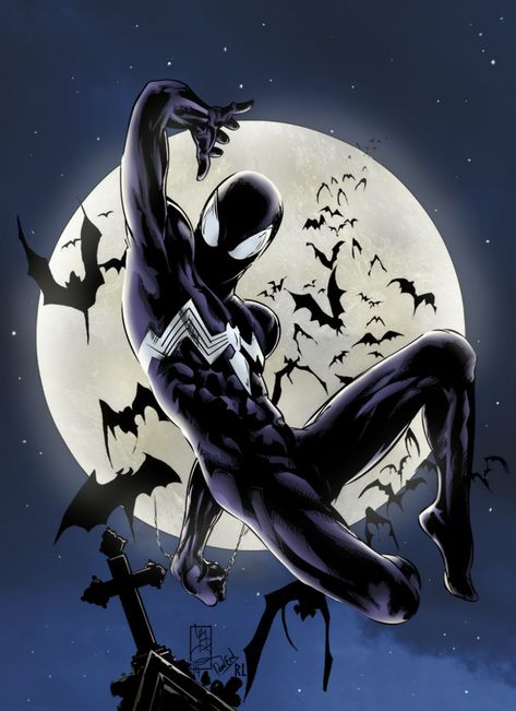 Spider-Man Black Suit (Colors only) by RenanLino on DeviantArt Spiderman Noir, Xman Marvel, Spiderman Black, Art Spiderman, Spiderman Comic Art, Symbiote Spiderman, Venom Spiderman, Image Spiderman, Spiderman Art Sketch