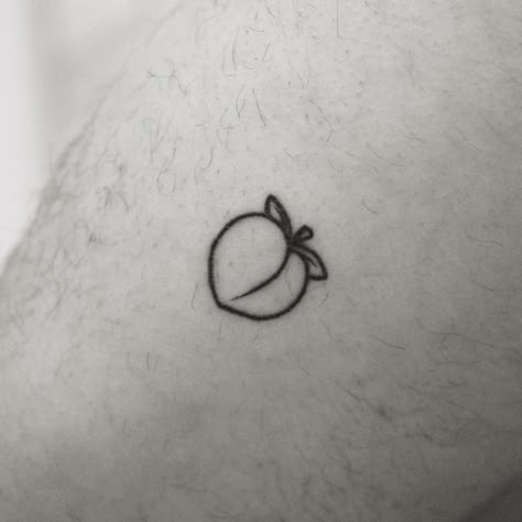 Peach Stick And Poke, Peach Emoji Tattoo, Peach Tattoo Small Outline, Peach Tattoo Buttcheek, Tiny Peach Tattoo, Simple Peach Tattoo, Peachy Tattoo, Peach Emoji, Emoji Tattoo