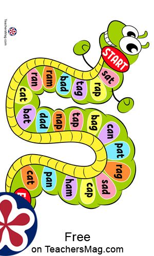 CVC Word Board Game For Kids | TeachersMag.com Games For Cvc Words, Three Letter Words For Kids, Free Phonics Games, Games For Grade 1, Phonics Games For Kids, English Games For Kids, Cvc Games, Cvc Word Games, Reading Games For Kids