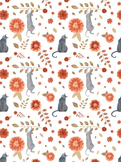 Fall Cat Wallpaper, Cat Pattern Illustration, Cats Climbing, Wallpapers Cat, Cat Pattern Wallpaper, Artist Funny, French Postcards, Climbing Flowers, Lost Socks