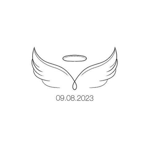 Grandma And Grandpa Tattoos Memories, Angel Wings Remembrance Tattoo, Angel Tattoo With Date, Small Memorial Tattoos Baby, Angle Wings Tattoo Women, Angel Wings With Date Tattoo, Angel Baby Tattoo Ideas, Angel Wings Drawing Easy, Fine Line Angel Wings Tattoo