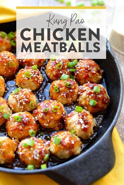 Chicken Meatballs Crockpot, Meatballs Salad, Kung Pao Sauce, Lamb Salad, Baked Chicken Meatballs, Baked Chicken Nuggets, Chicken Meatball Recipes, Chicken Balls, Fit Foodie Finds