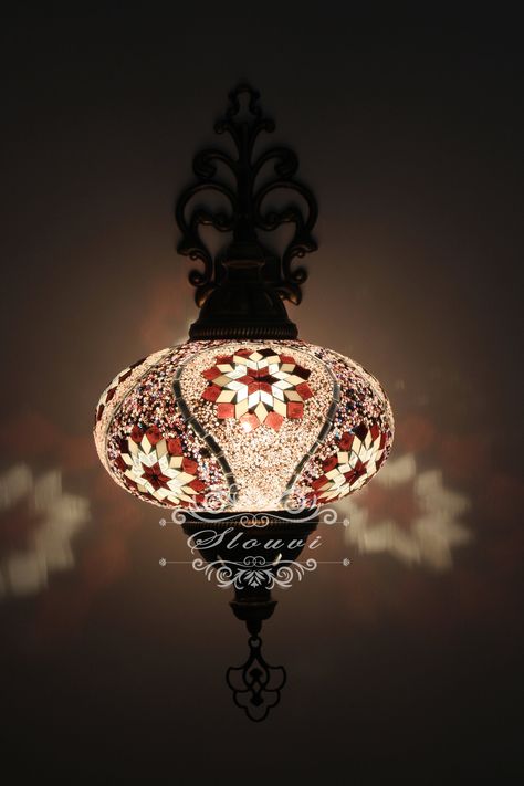 Turkish Mosaic Single Wall Sconce, With Extra Large Globe 100% handmade original color glass, metal part is made of high quality. This stylish ottoman mosaic lamp is perfect authentic decorative and eye-catching You can suddenly CHANGE THE AMBIANCE OF ROOM, When the lamp is lit, the glasses cause colorful shades Ottoman style lamp, is ideal to use in any room or outside Ready to ship in 1-4- business days after the transactionis cleared. We supply DHL tracking numbers for all orders. Easy to ins Turkish Lights, Turkish Lamp, Stylish Ottomans, Turkish Mosaic Lamp, Turkish Mosaic, Turkish Tile, Turkish Lamps, Mosaic Lamp, Moroccan Mosaic