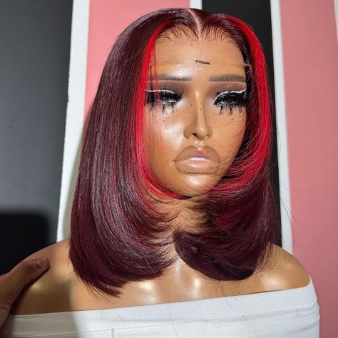 Hair Color Red Highlights, Grey Hair Extensions, Kort Bob, Lace Front Bob, Red Bob, Olive Oil Hair, Blond Ombre, Red Wigs, Burgundy Hair