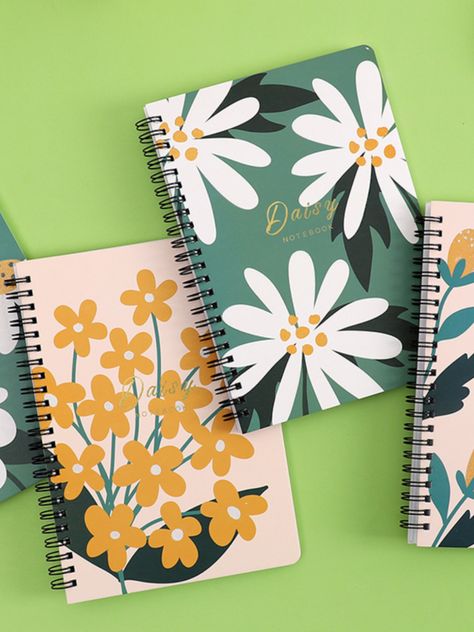 Daisy Floral Spiral Notebook Planner Cover Design Ideas, Notebook Ideas Cover Design, Notebook Cover Ideas, Diy Notebook Cover, Colorful Notebooks, Note Pad Covers, Day Planner Design, Notebook Cover Design, Spiral Planners