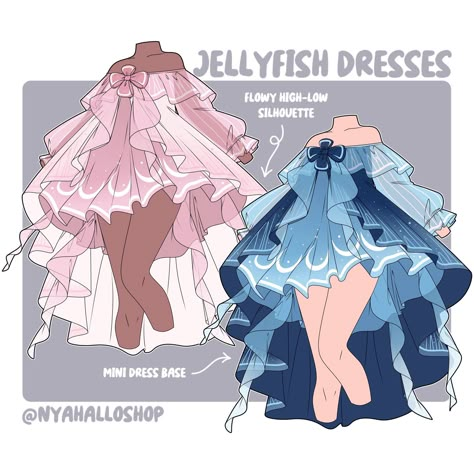 Summer Fashion Drawing, Jellyfish Inspired Clothing, Ocean Inspired Outfits Drawing, Jelly Fish Clothes, Arms Linked Together Pose, Bartender Outfit Drawing, Jellyfish Outfit Drawing, Jellyfish Dress Drawing, Jellyfish Themed Outfit