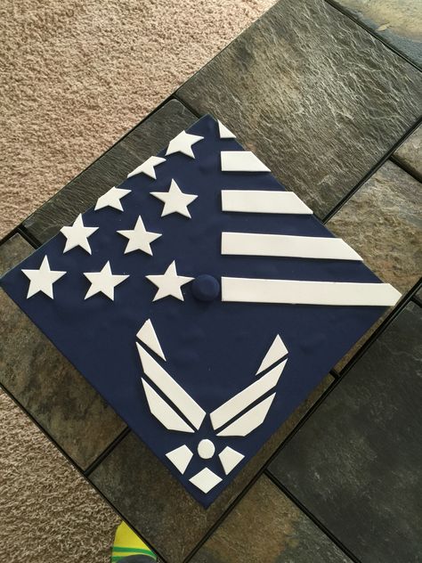 Graduation Cap Air Force Jrotc Graduation Cap, Air Force Senior Pictures, Air Force Graduation Cap, Air Force Graduation, Boot Camp Graduation, High School Graduation Cap, College Graduation Cap Decoration, Graduation Tables, Patriotic Art