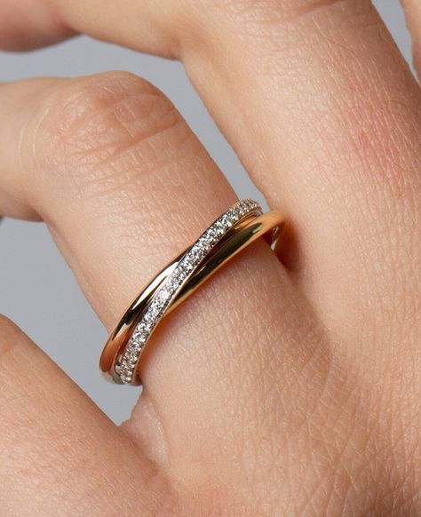 Two Tone Ring, 14K Gold Diamonds Band, Anniversary Ring, Wedding Ring, Diamond Band, Gift For Her, Stackable Ring, Rose Gold Rin by TheDiamondBoxDX on Etsy Two Tone Wedding Band, Tri Color Ring, Rose Gold Diamond Band, Three Tone Ring, Interlocking Rings, Rolling Ring, Wedding Ring Diamond, Wedding Ring Diamond Band, Trinity Ring