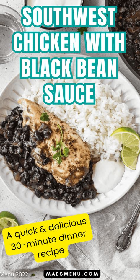 Looking for a healthy dinner recipe? Try my Southwest Chicken with Black Bean Sauce! This easy 30-minute dinner recipe features succulently spiced chicken topped with a savory black bean sauce, making every bite a flavor adventure. It's quick to prepare and rich in protein and nutrients making it an excellent choice for health-conscious foodies. Enjoy a hassle-free, nutritious meal that's perfect for any night of the week. #easymeals #healthydinnerrecipes Chicken With Black Bean Sauce, Black Bean Recipes, Healthy Dinner Recipe, Spiced Chicken, Bean Sauce, Southwest Chicken, 30 Minute Dinners, Black Bean Sauce, Chicken Spices