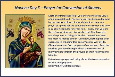 Novena Day 5 - Prayer for Conversion of Sinners     #Catholic #Maryprayforus #Novena #Pray Our Mother Of Perpetual Help, Mother Of Perpetual Help, Immortal Soul, Spiritual Disciplines, Prayer Board, Pray For Us, Mother Mary, Chicago Illinois, Download Movies