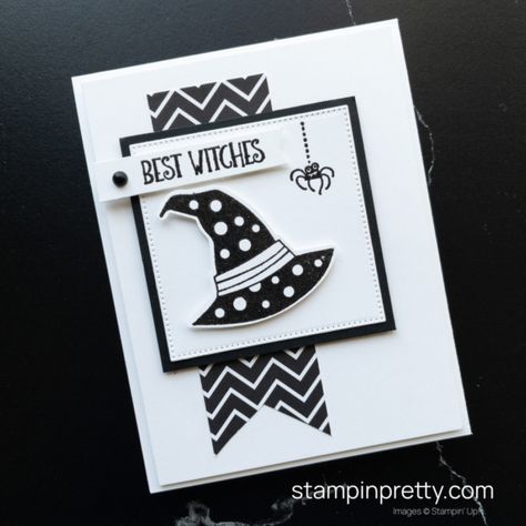 NEW PROJECT! Gettin' Groovy with a Simple Potions & Spells Stampin Up Witches Hat, Su Bewitching, Witch Cards, Happiness Abounds, Mary Fish, Stampin Pretty, Carte Halloween, Halloween Cards Handmade, Holiday 2022