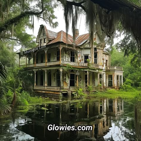 Monique L Dorange | Abandoned Mansion in the swamps of New Orleans 💚⚜️ | Instagram The Bayou New Orleans, New Orleans Gothic House, Old New Orleans Homes, Spooky New Orleans Aesthetic, Bayou New Orleans, Southern Gothic Mansion, New Orleans House Aesthetic, Eves Bayou Aesthetic, New Orleans Gothic Aesthetic