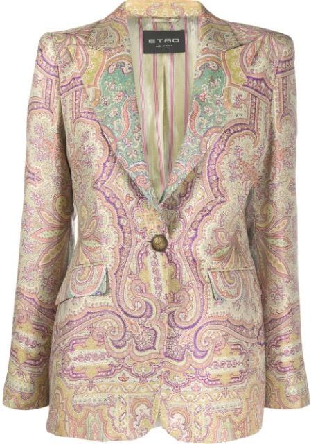 Etro  paisley-print blazer Blue Jean Jumpsuit, Gypset Style, Etro Paisley, Designer Blazers, Jacquard Jacket, Twill Jacket, Plus Size Outerwear, Blazer Designs, Printed Blazer