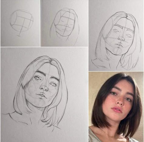 Face Proportions Drawing, Face Drawing Tutorial, Outline Portrait, Realistic Face Drawing, Sketch Process, Loomis Method, Portrait Drawing Tips, Drawing Proportions, Head Sketch