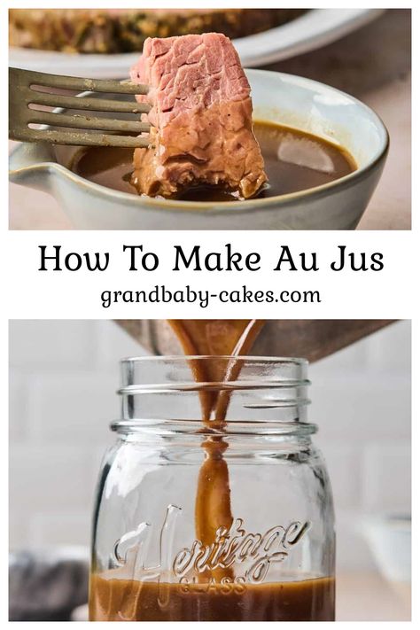 I’m gonna walk you through how to whip up the best Au Jus recipe that’s perfect for my latest prime rib recipe or even a French dip sandwich. The best part? You can make this au jus recipe with or without drippings, and it’s super simple! Brisket Au Jus Recipe, Jus Recipe, Au Jus Recipe, Homemade Gravy Recipe, Grandbaby Cakes, Au Jus Gravy, Sliced Roast Beef, Rib Recipe, Prime Rib Recipe